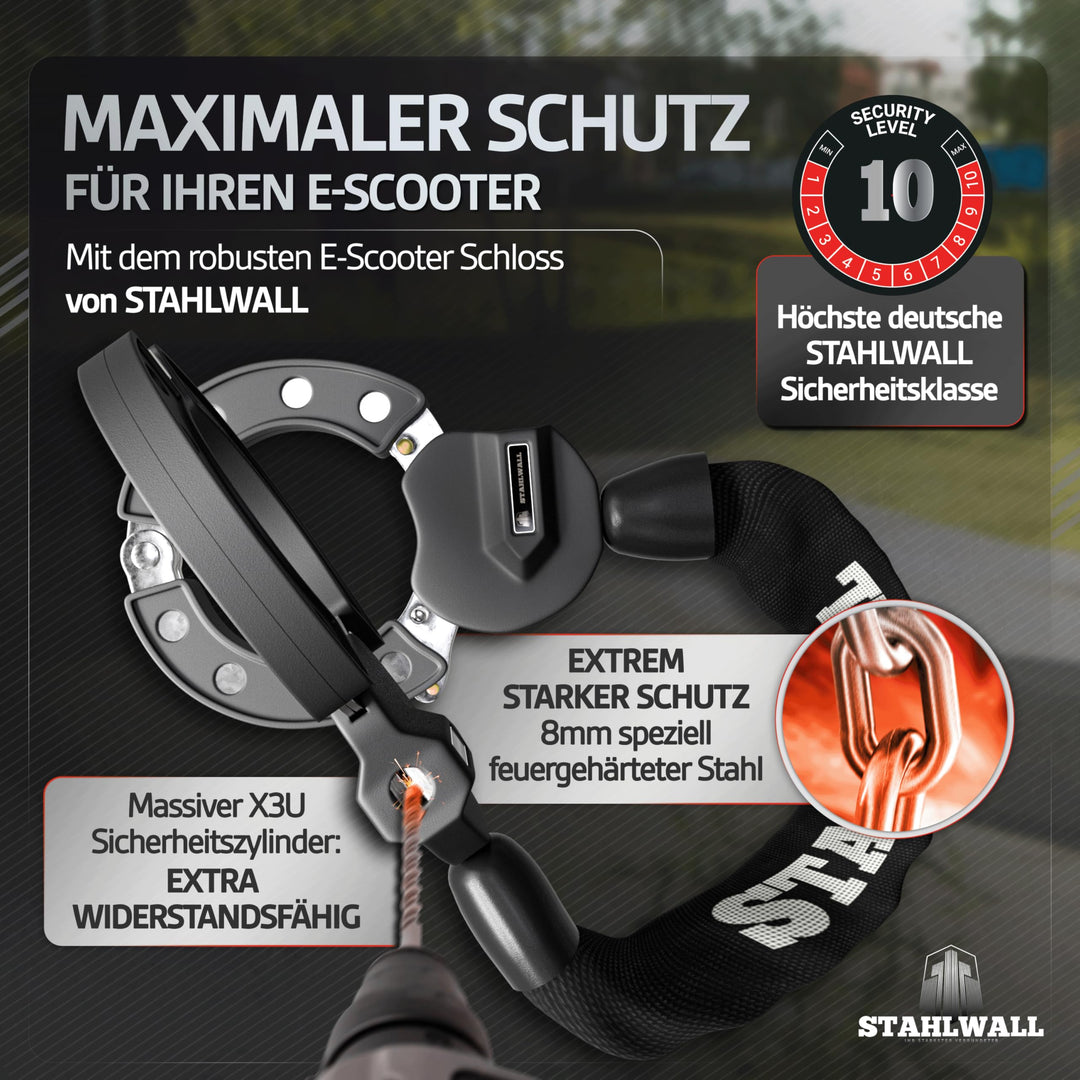E-Scooter Schloss Handschellen-Design 8mm Stahl mit Tasche - Bild 2