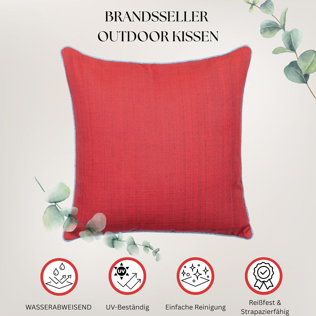 Outdoor-Kissen 2er Set 45x45 cm Leinenoptik wasserabweisend Rot - Bild 4
