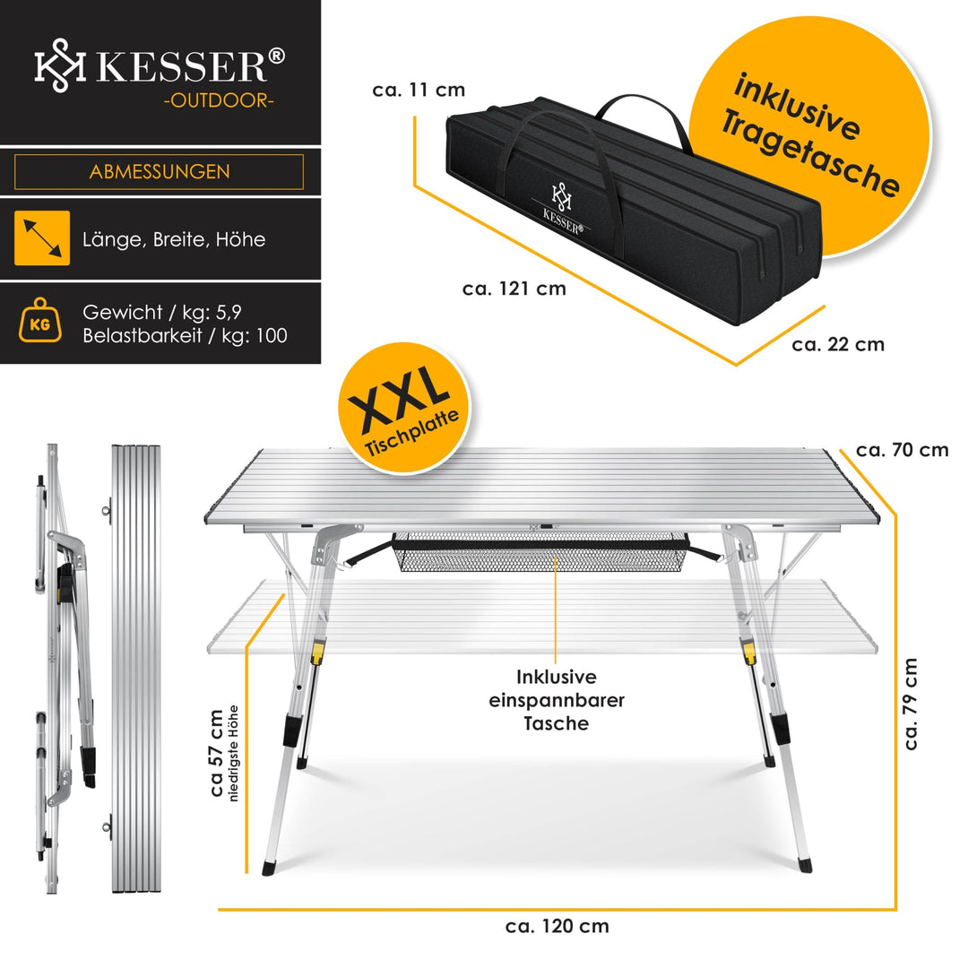Campingtisch klappbar Aluminium 120x70cm höhenverstellbar bis 100kg - Bild 7