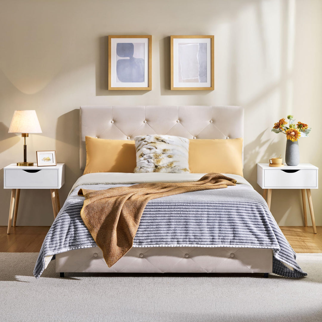 Nachttisch 2er-Set mit Schublade Skandinavisch MDF &amp; Massivholz Weiss - Bild 2