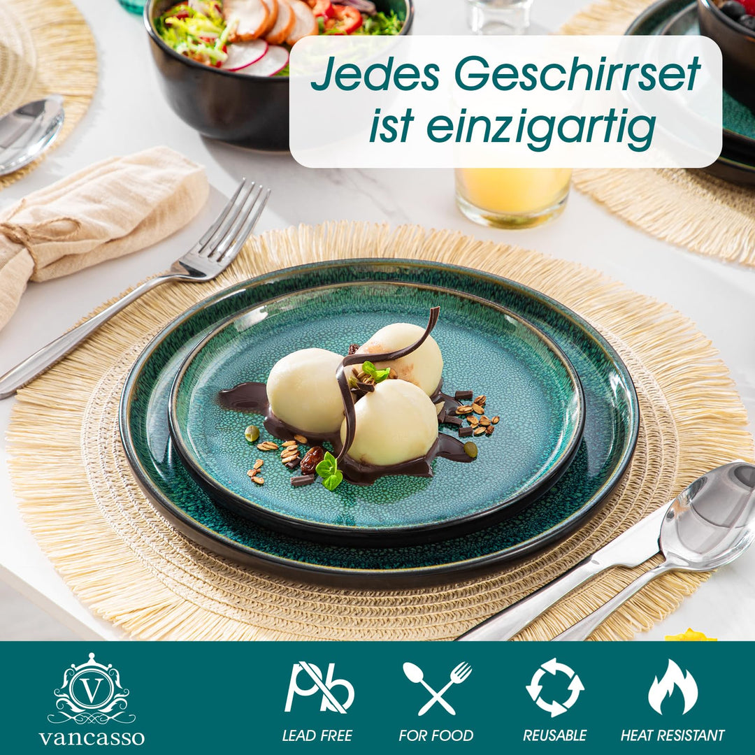 Steingut Geschirrset 18-teilig Grün für 6 Personen mediterran - Bild 3