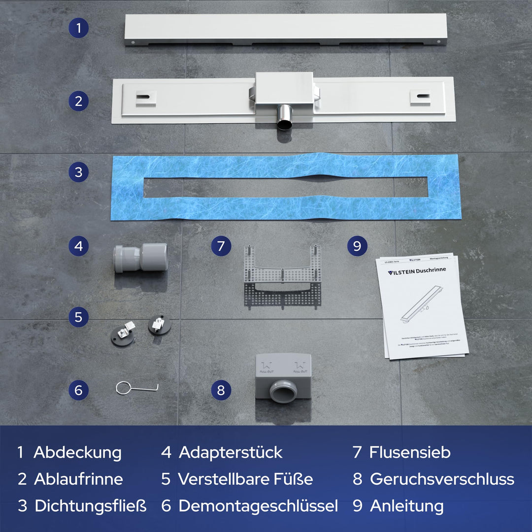 Duschrinne Edelstahl 70 cm Extra Flach mit Geruchsstop und Haarsieb - Bild 5