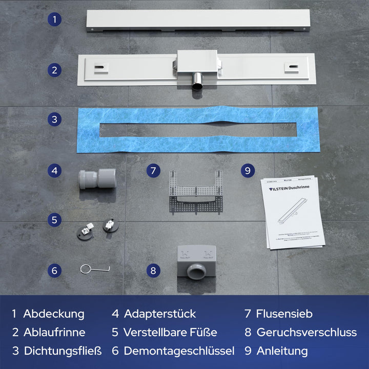 Duschrinne Edelstahl 70 cm Extra Flach mit Geruchsstop und Haarsieb - Bild 5