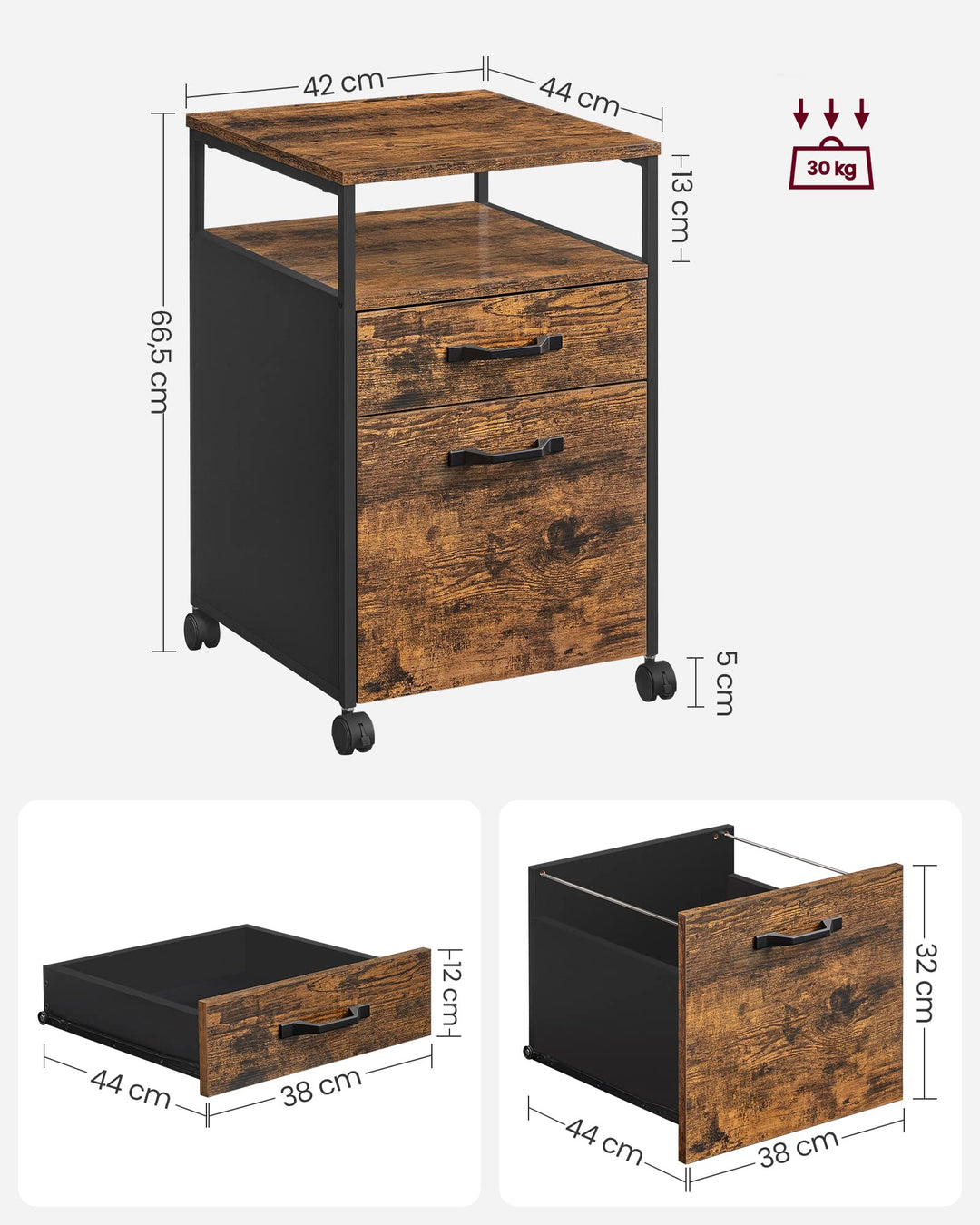 Rollcontainer mit 2 Schubladen und Rollen für Büro und Schreibtisch - Bild 5