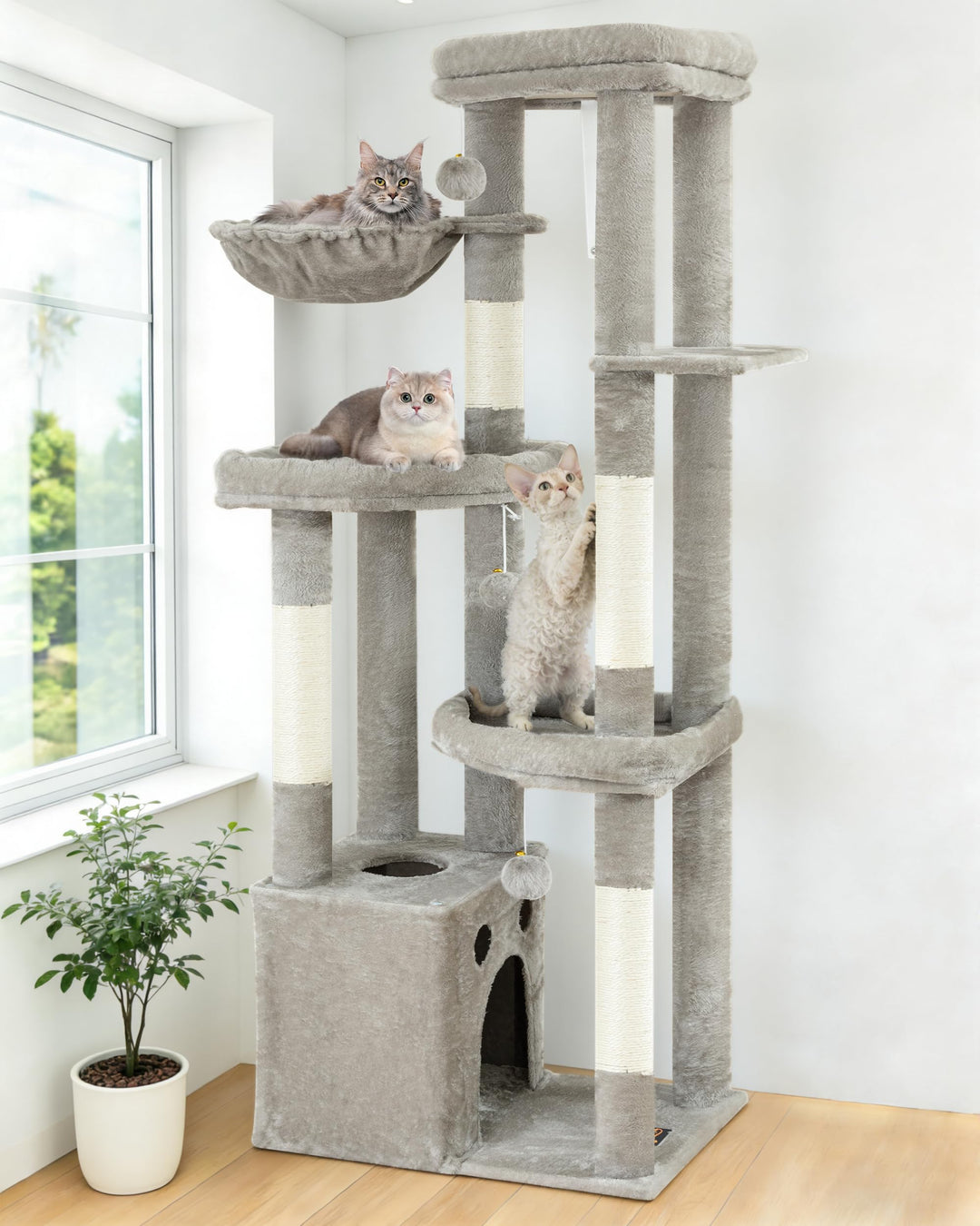 Kratzbaum XXL 170 cm mit 3 Ebenen für grosse Katzen