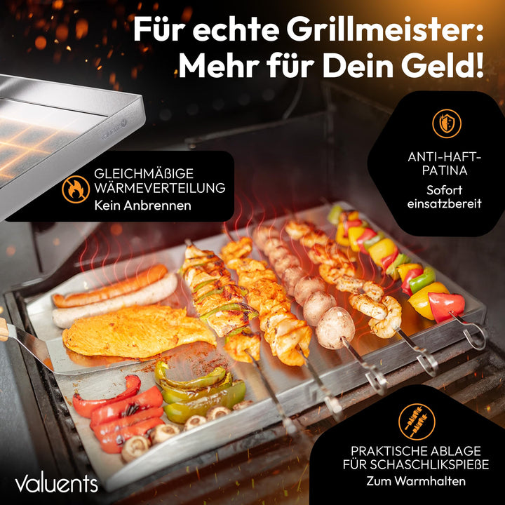 Grillplatte Edelstahl 25x35 cm für Gas- und Kohlegrill mit Zubehör - Bild 2