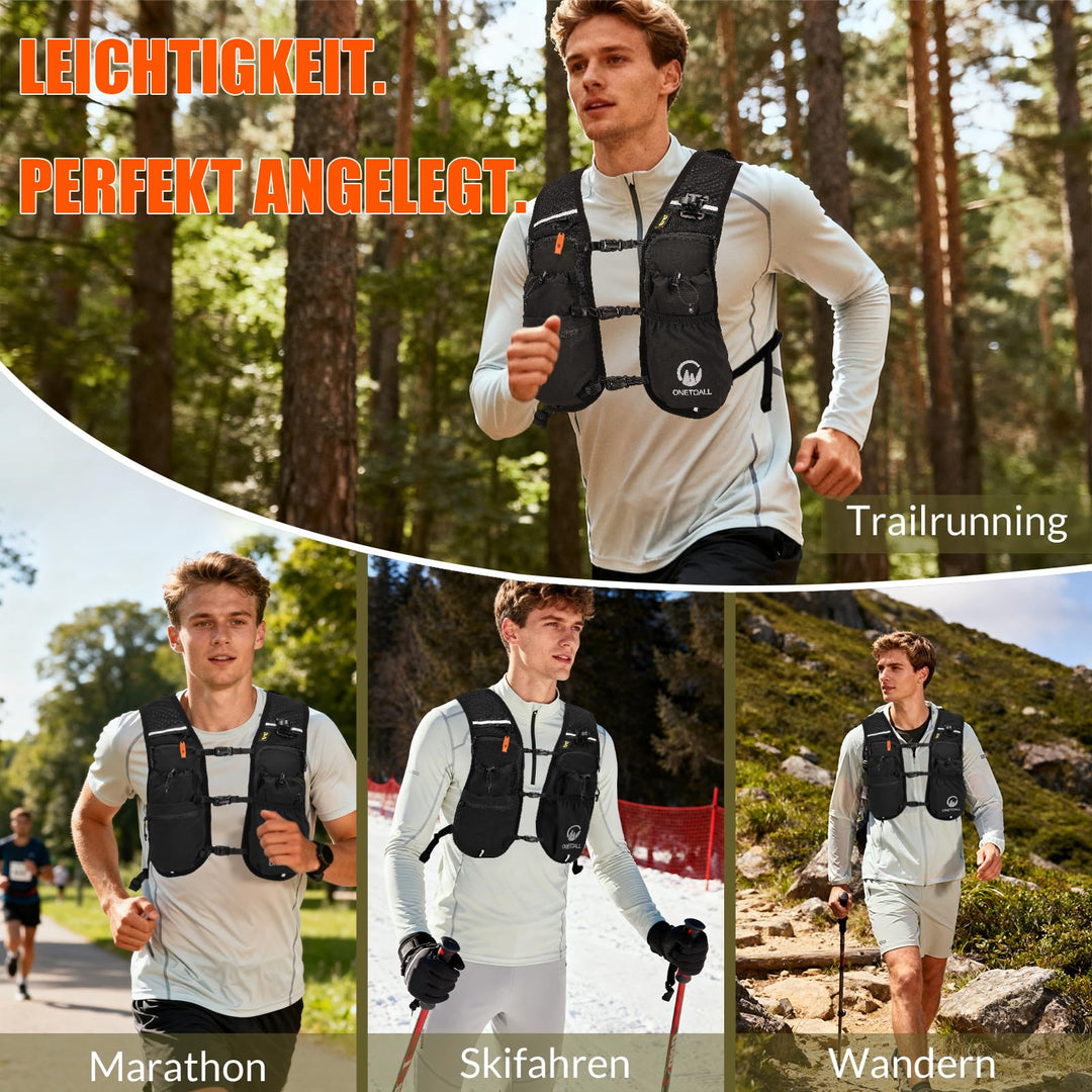 Laufweste mit 2L Trinkblase und 500ml Flasche, 10 Taschen, ultraleicht - Bild 11