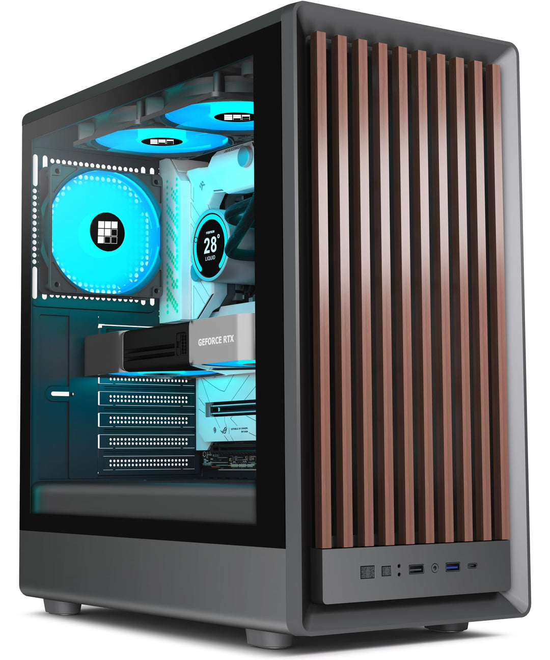 PC-Gehäuse ATX Mid-Tower Walnussholz-Front ARGB 4 Lüfter Schwarz