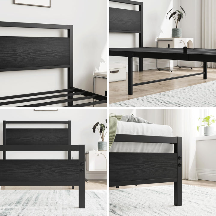 Metallbett Einzelbett 90x200 mit Kopfteil Stahl Schwarz