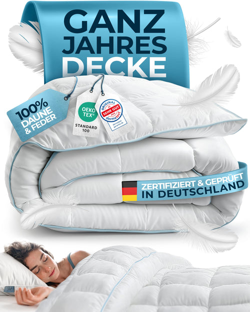 Daunendecke 200x200 cm Ganzjahres Kassettenbett 100% Baumwolle