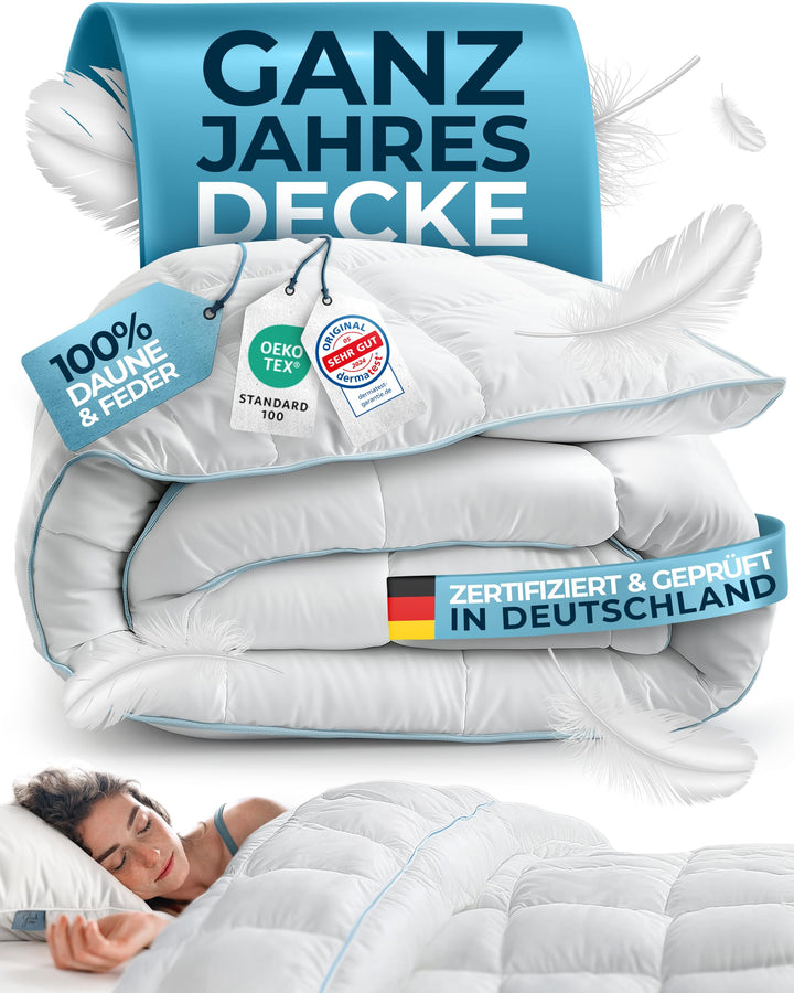 Daunendecke Ganzjahr 135x200 cm Kassettensteppung milbendicht