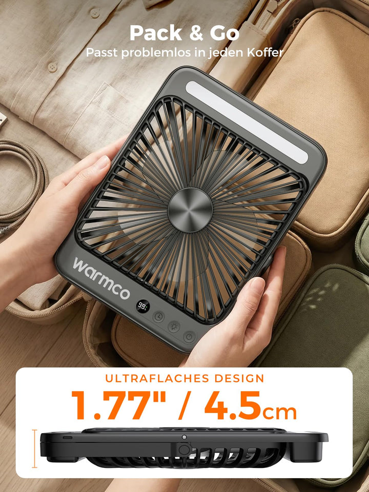 Campingventilator 20000mAh Akku, ultraflach 4,5cm, LED &amp; Timer - Bild 4