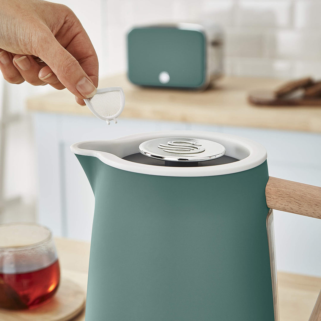 Wasserkocher 1,7 l 2200 W Edelstahl Grün mit Holzgriff kabellos - Bild 4