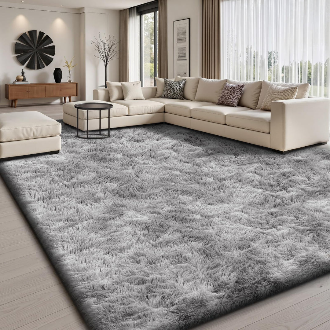 Hochflor Teppich Batik Hellgrau 200x300 cm mit Antirutsch