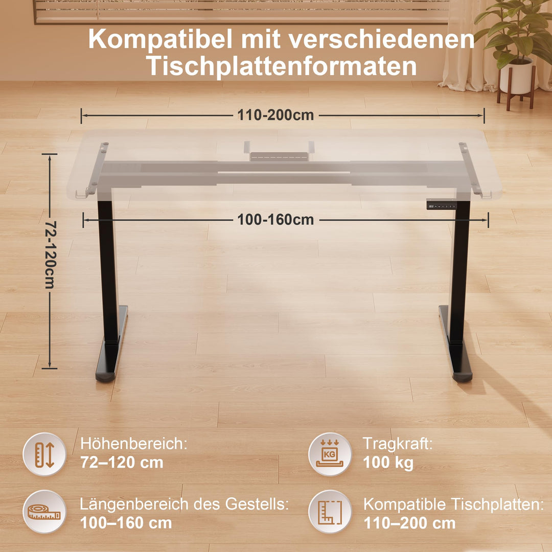 Schreibtischgestell elektrisch höhenverstellbar Doppelmotor 100 kg USB-C - Bild 2
