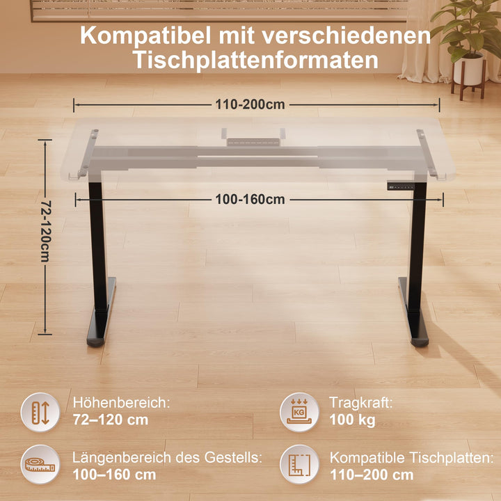 Schreibtischgestell elektrisch höhenverstellbar Doppelmotor 100 kg USB-C - Bild 2