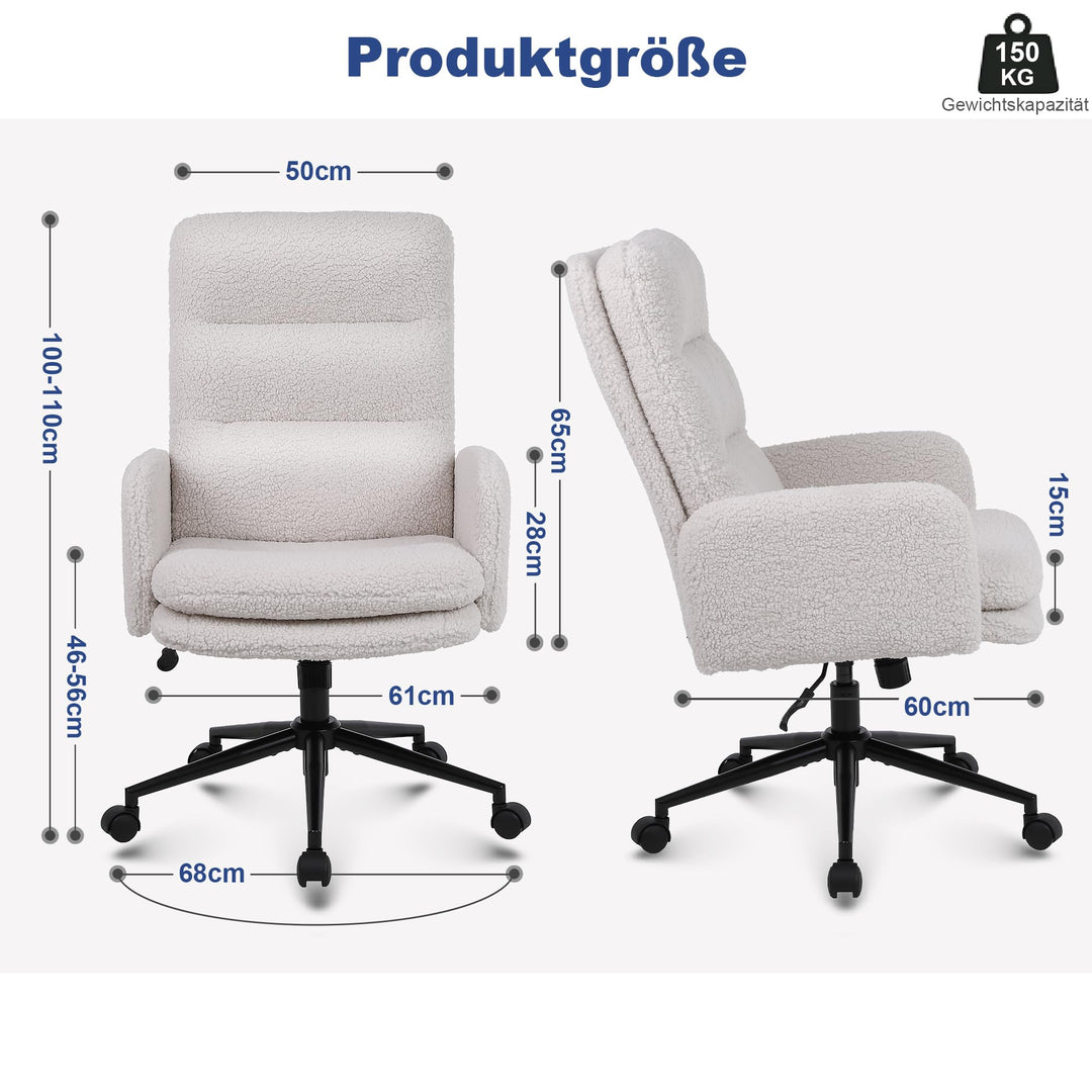 Schreibtischstuhl Kunstfell Kaschmir Creme höhenverstellbar 360° - Bild 2