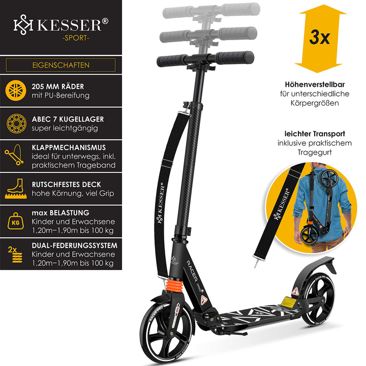 Cityroller 205mm PU-Räder klappbar höhenverstellbar mit Federung - Bild 2
