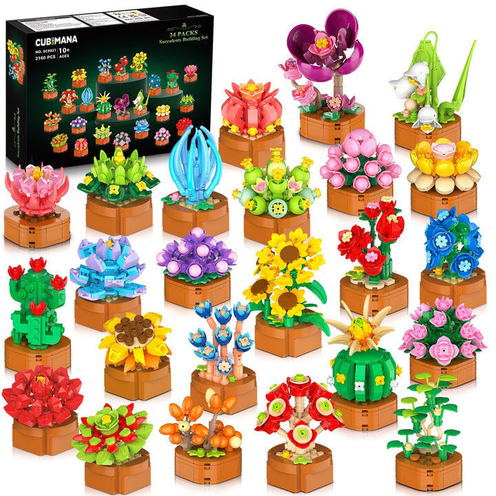 Klemmbausteine Blumen 24er Set Mini 3,6mm Sukkulenten mit Topf