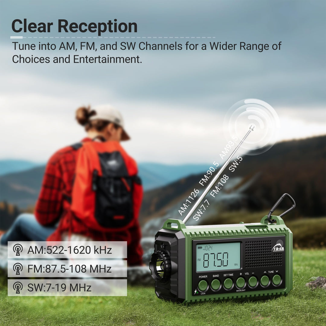 Kurbelradio AM/FM/SW Notfallradio 12000mAh Powerbank Taschenlampe - Bild 2
