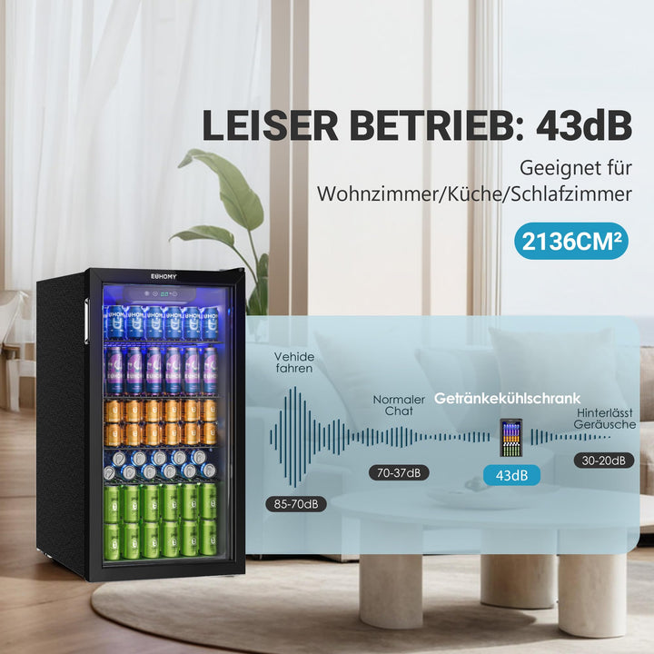 Getränkekühlschrank 90L Glastür Schwarz 126 Dosen Kompressor - Bild 7