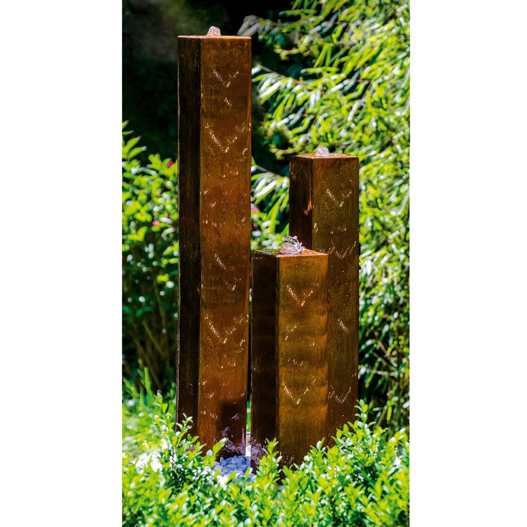 Gartenbrunnen Cortenstahl 3 Säulen LED 65/95/125 cm Wasserspiel - Bild 6