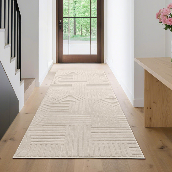 Teppichläufer Beige Polyester 80x200cm rutschfest waschbar