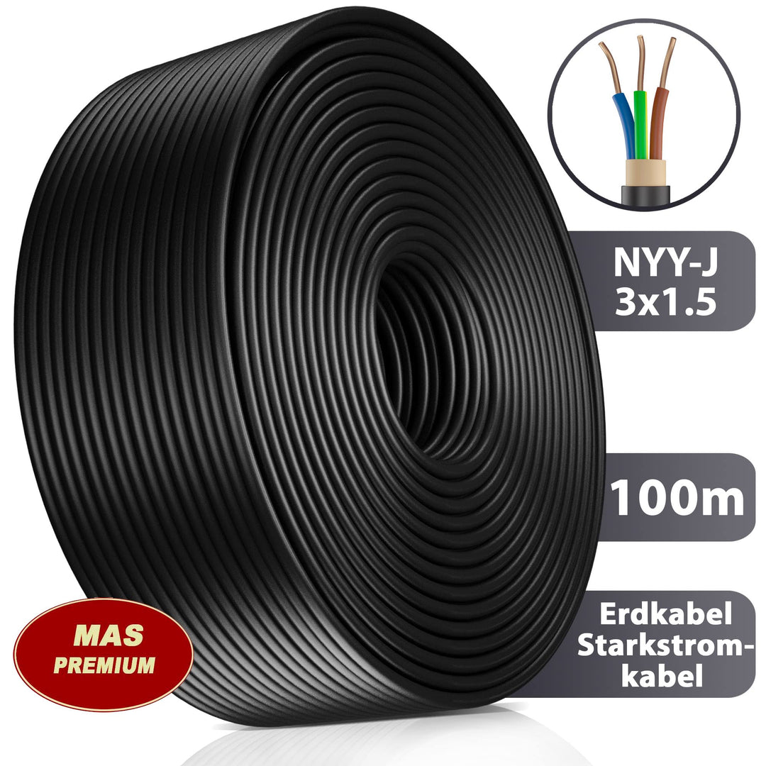 Erdkabel NYY-J 3x1,5 mm² 100m Ring 600/1000V zur Erdverlegung - Bild 2