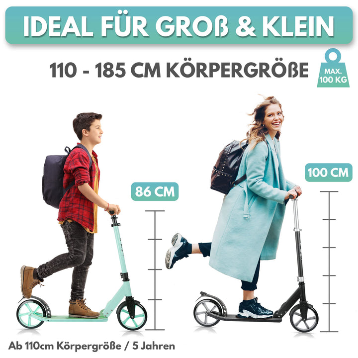 Faltbarer Kinderscooter mit grossen Rädern höhenverstellbar bis 100 kg - Bild 4