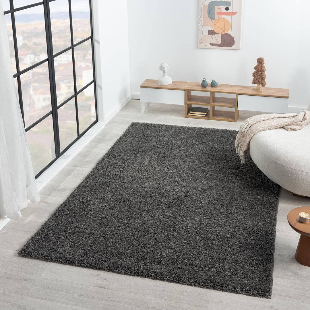 Shaggy Hochflor Teppich Anthrazit 140x200 cm Polypropylen