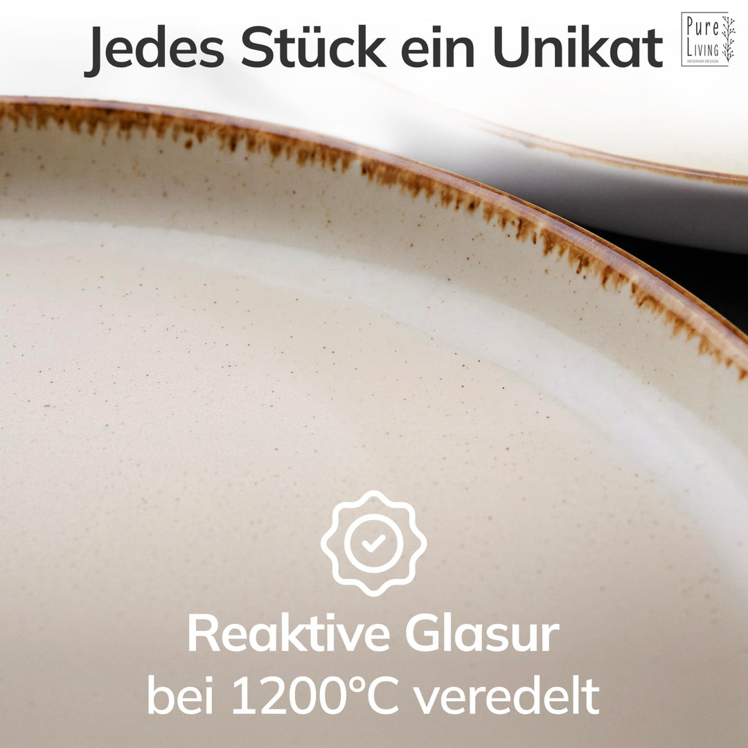 Steingut Geschirrset 48-tlg. für 12 Personen Landhaus-Stil Beige - Bild 7