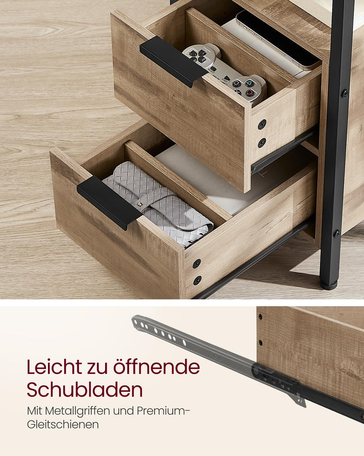 Beistelltisch mit Steckdosenleiste 2 Schubladen Stahl Holz - Bild 7