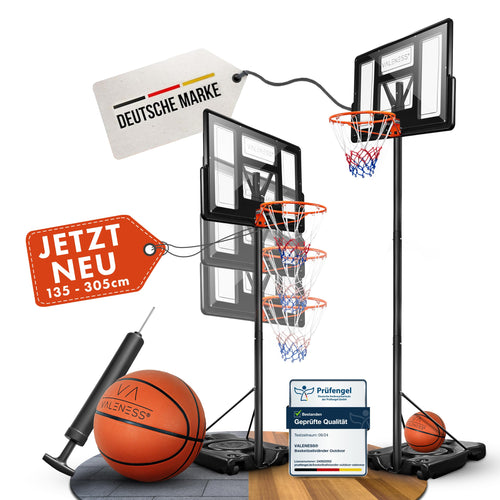 Basketballkorb Outdoor höhenverstellbar 135–305 cm mit Ball und Pumpe