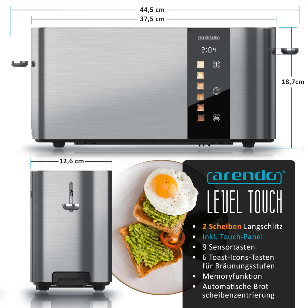 Langschlitz-Toaster 2 Scheiben Edelstahl mit Touchscreen und Restzeitanzeige - Bild 2