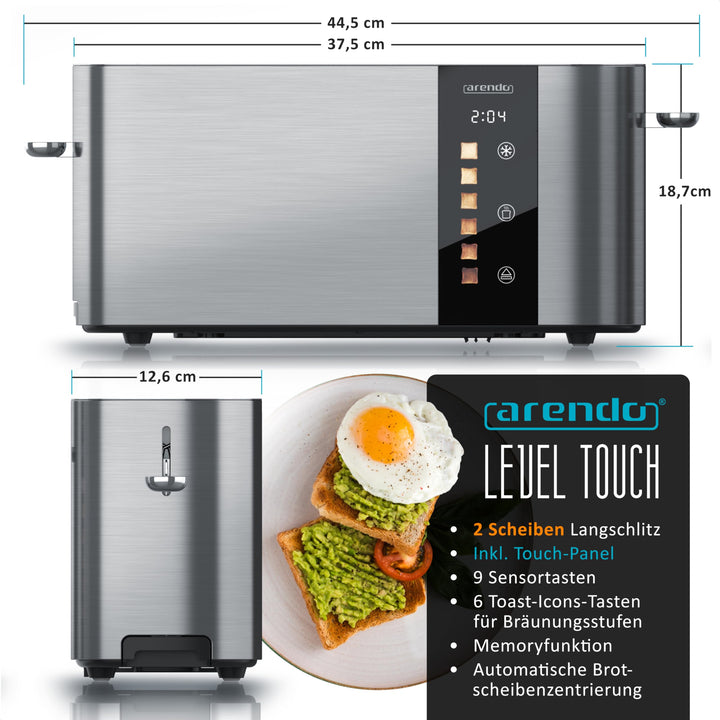 Langschlitz-Toaster 2 Scheiben Edelstahl mit Touchscreen und Restzeitanzeige - Bild 2