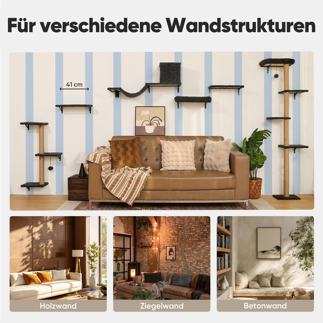 Katzen Kletterwand Set 10-teilig Multiplexholz mit Hängematte bis 18 kg - Bild 7