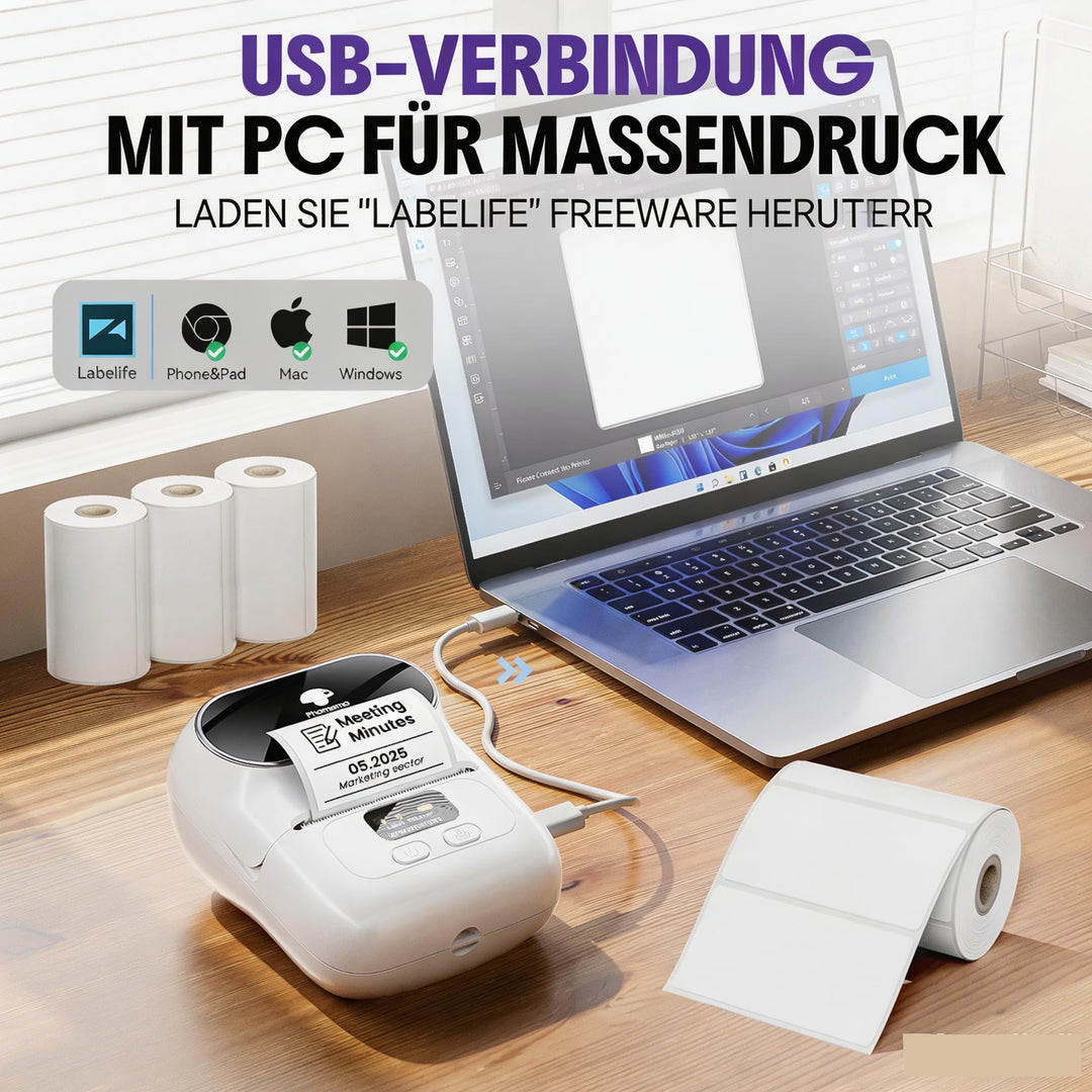 Etikettendrucker Bluetooth Thermodruck 203 dpi 20-50 mm Druckbreite - Bild 8
