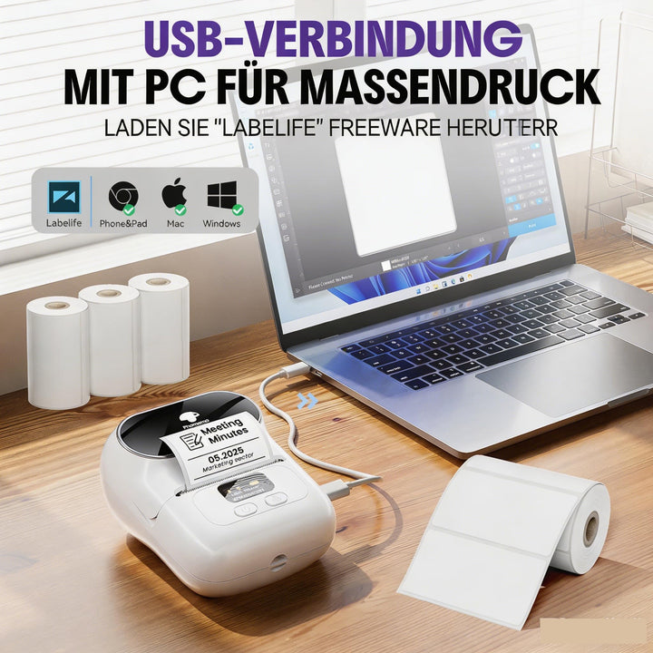 Etikettendrucker Bluetooth Thermodruck 203 dpi 20-50 mm Druckbreite - Bild 8
