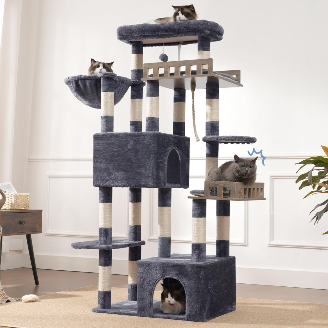 Kratzbaum 174 cm für grosse &amp; schwere Katzen, 15 Kratzsäulen