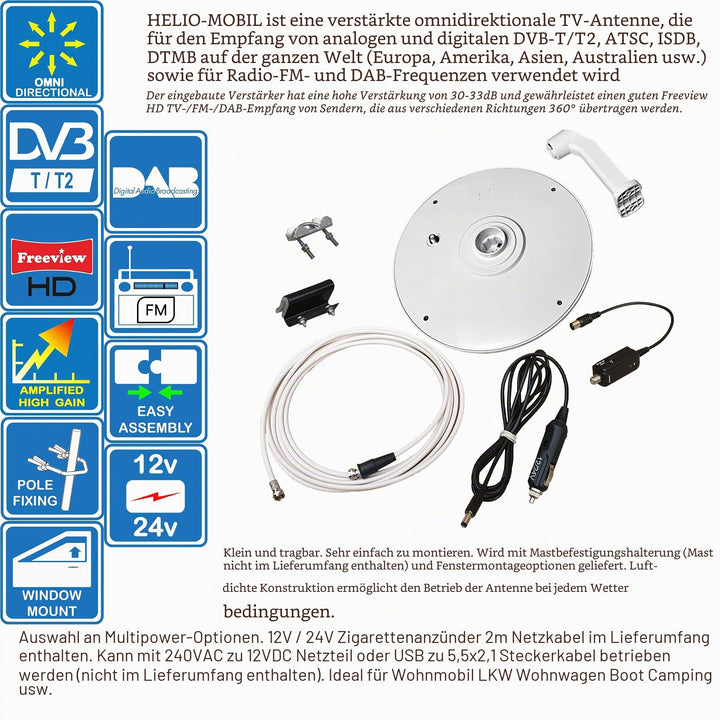 Omnidirektionale DVB-T2 Dachantenne 33 dB für Wohnmobil &amp; Boot - Bild 5