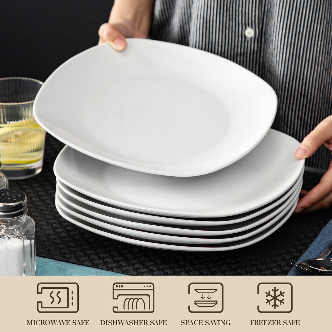 Speiseteller Set Porzellan Eckig 6 Personen 24,8 cm Weiss - Bild 4