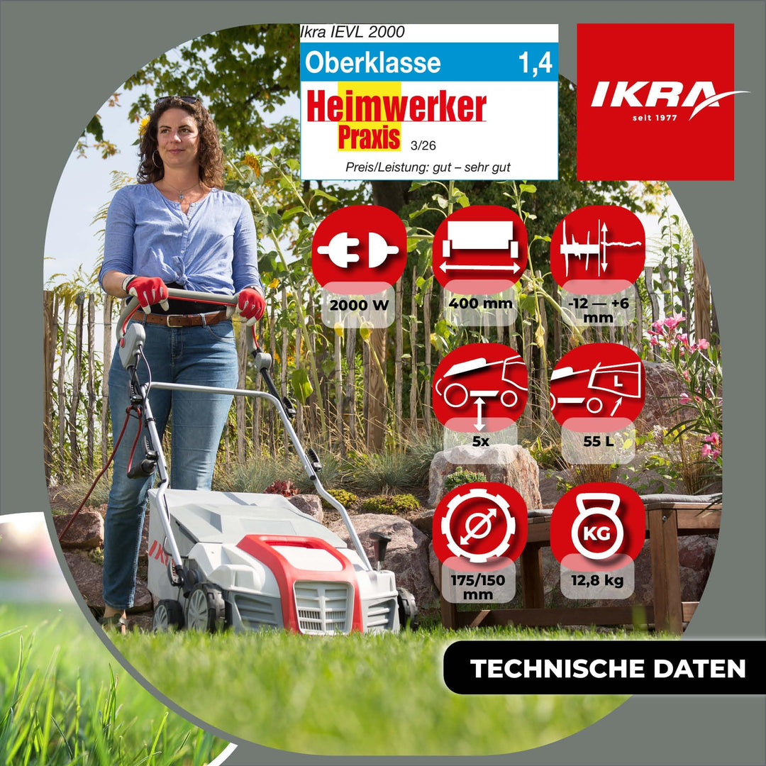 Elektro-Vertikutierer 2-in-1 mit Rasenlüfter 2000W 40cm Arbeitsbreite - Bild 5