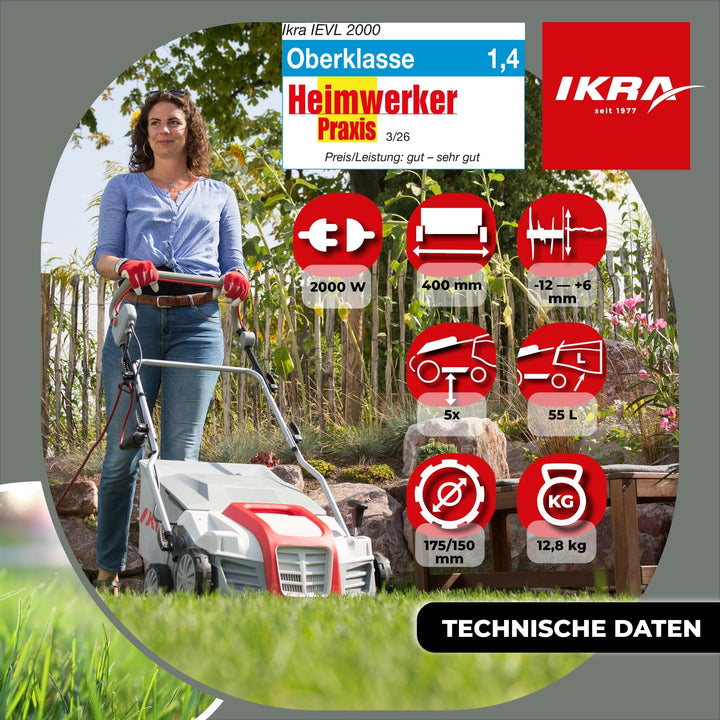 Elektro-Vertikutierer 2-in-1 mit Rasenlüfter 2000W 40cm Arbeitsbreite - Bild 5