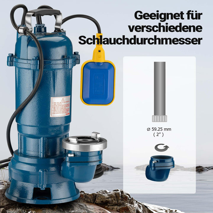 Schmutzwasserpumpe 1500W 36000l/h mit Schwimmerschalter und 20m Schlauch - Bild 4