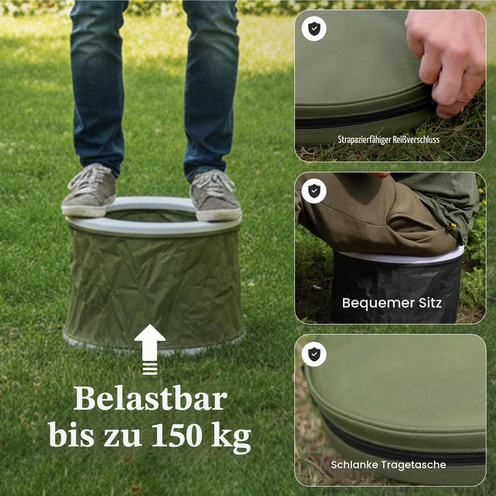 Campingtoilette faltbar mit Zubehörset Stahl grün 140 kg Tragfähigkeit - Bild 5