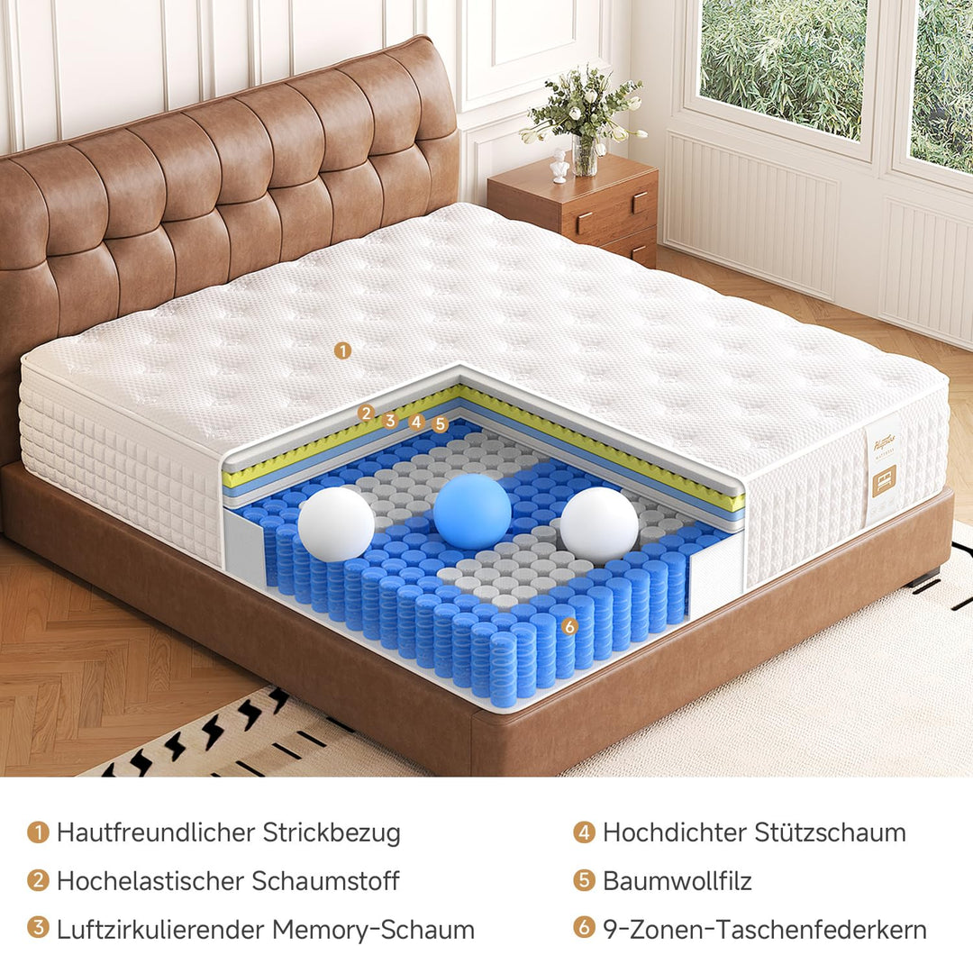 Matratze 140x200 cm Taschenfederkern 9-Zonen H3/H4 28 cm hoch - Bild 4