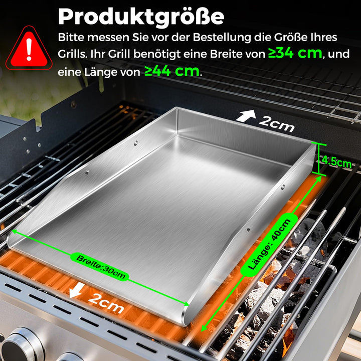 Grillplatte Plancha Edelstahl 4mm 40x30cm mit 2 Grillspachtel - Bild 3