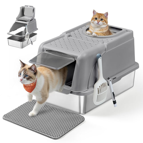 Katzenklo Edelstahl XL mit Deckel 2 Eingänge für Katzen bis 15 kg