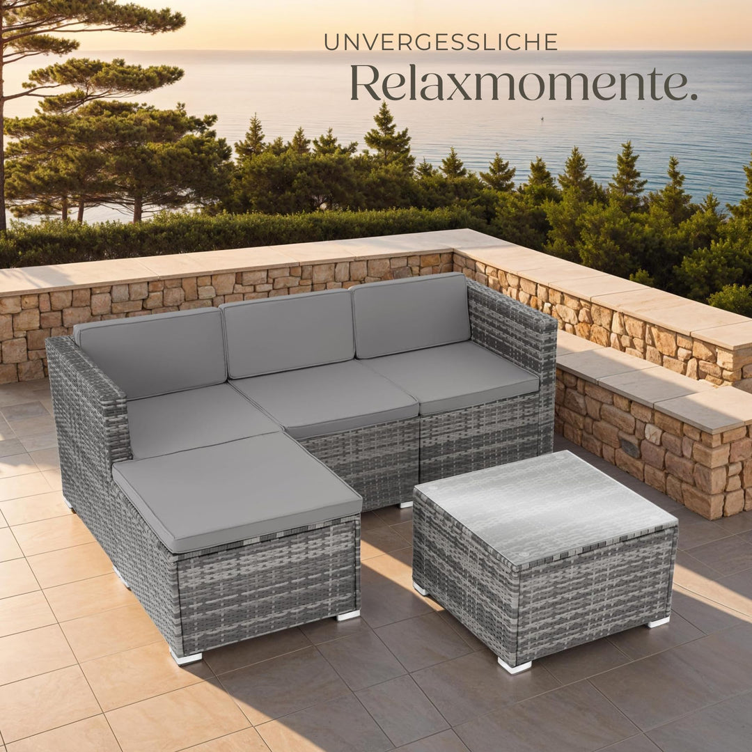 Poly-Rattan Lounge Set 5-teilig grau Stahl für Garten Terrasse - Bild 8