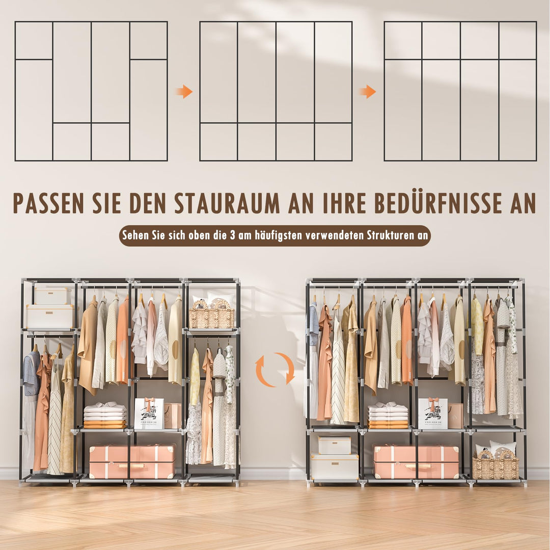 Stoffkleiderschrank faltbar mit 4 Kleiderstangen 168x43x162 cm - Bild 5